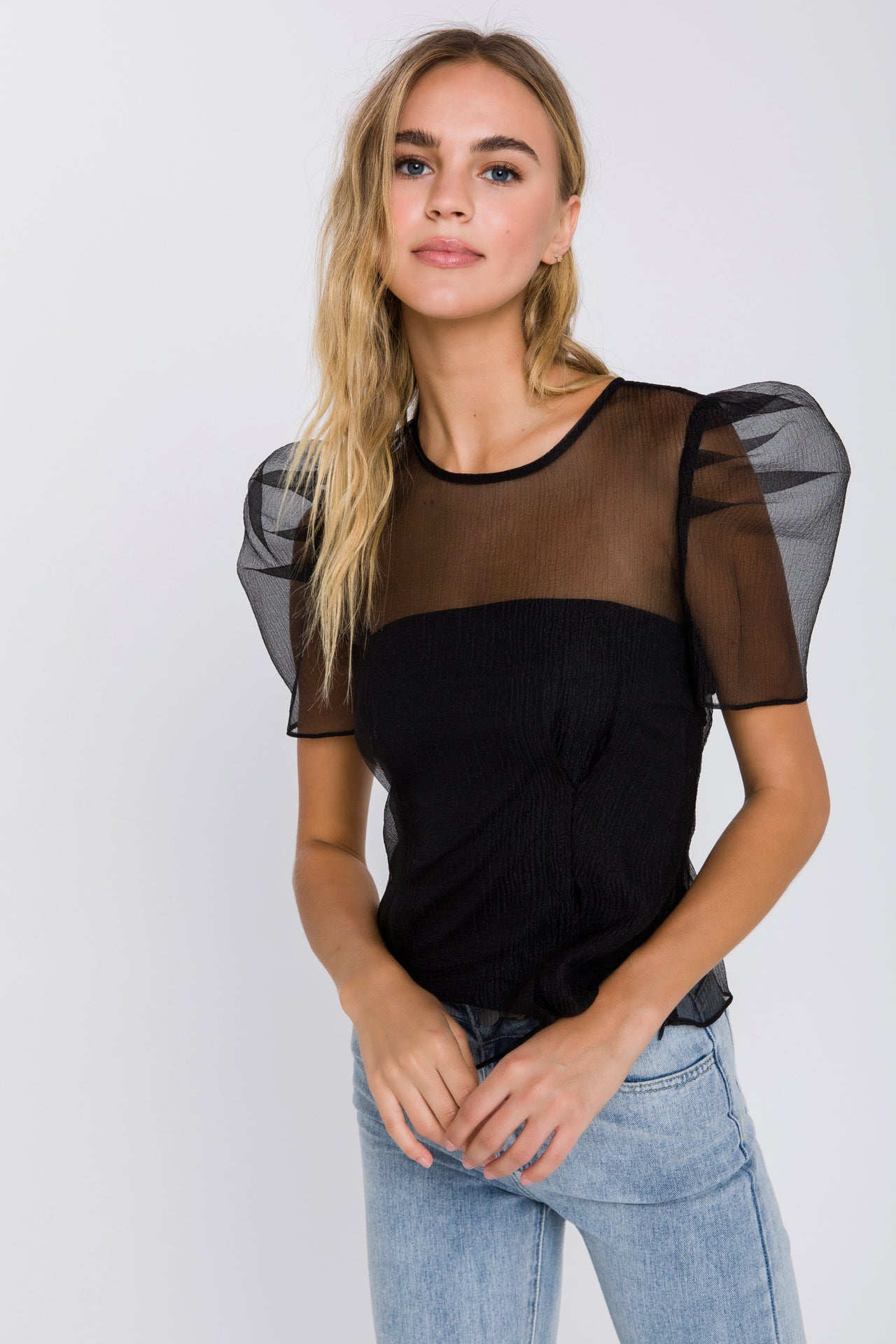 ENDLESS ROSE - Endless Rose - Mesh Puff Short Sleeve Top - TOPS available at Objectrare