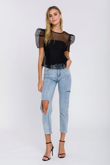 ENDLESS ROSE - Endless Rose - Mesh Puff Short Sleeve Top - TOPS available at Objectrare