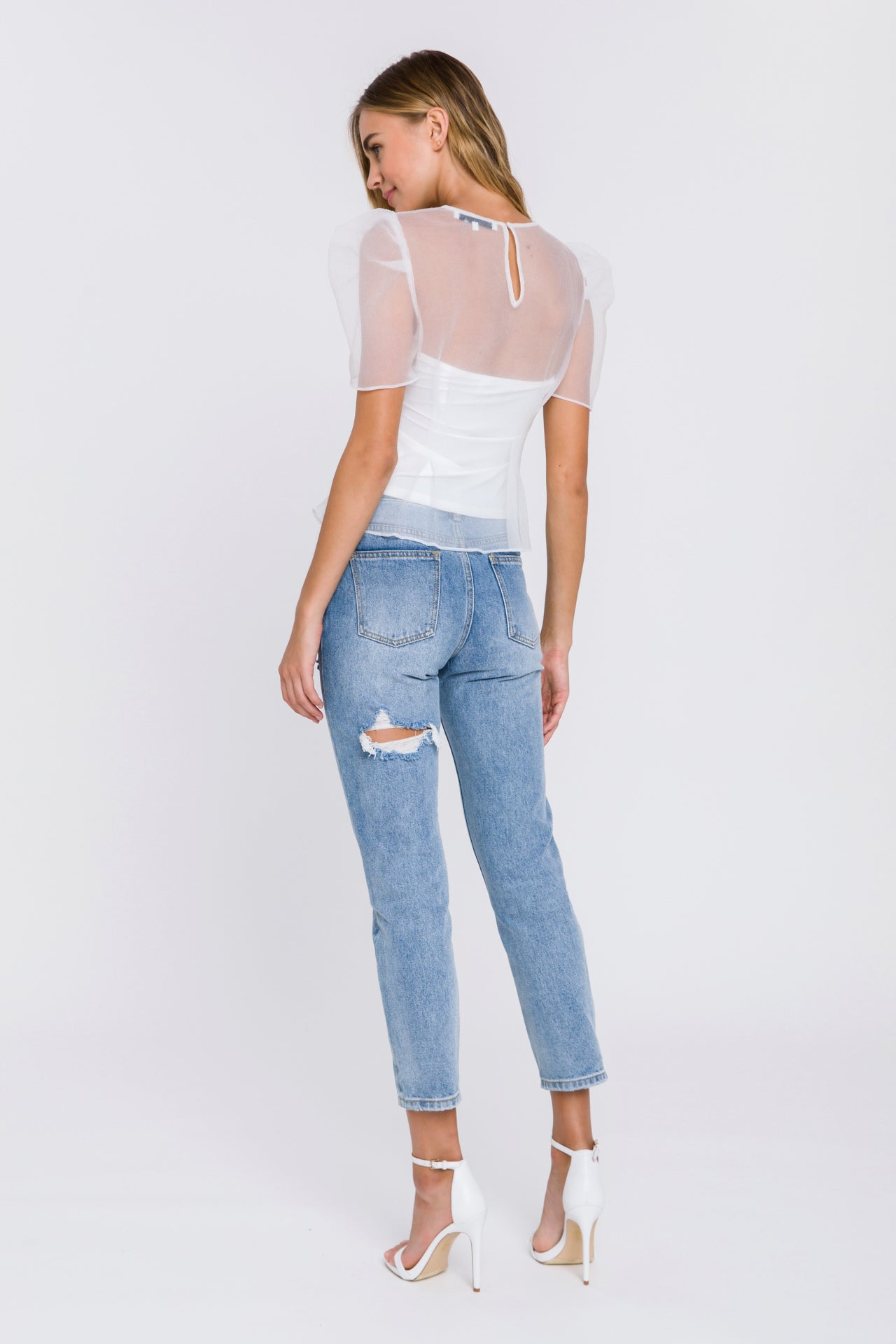 ENDLESS ROSE - Mesh Puff Short Sleeve Top - TOPS available at Objectrare