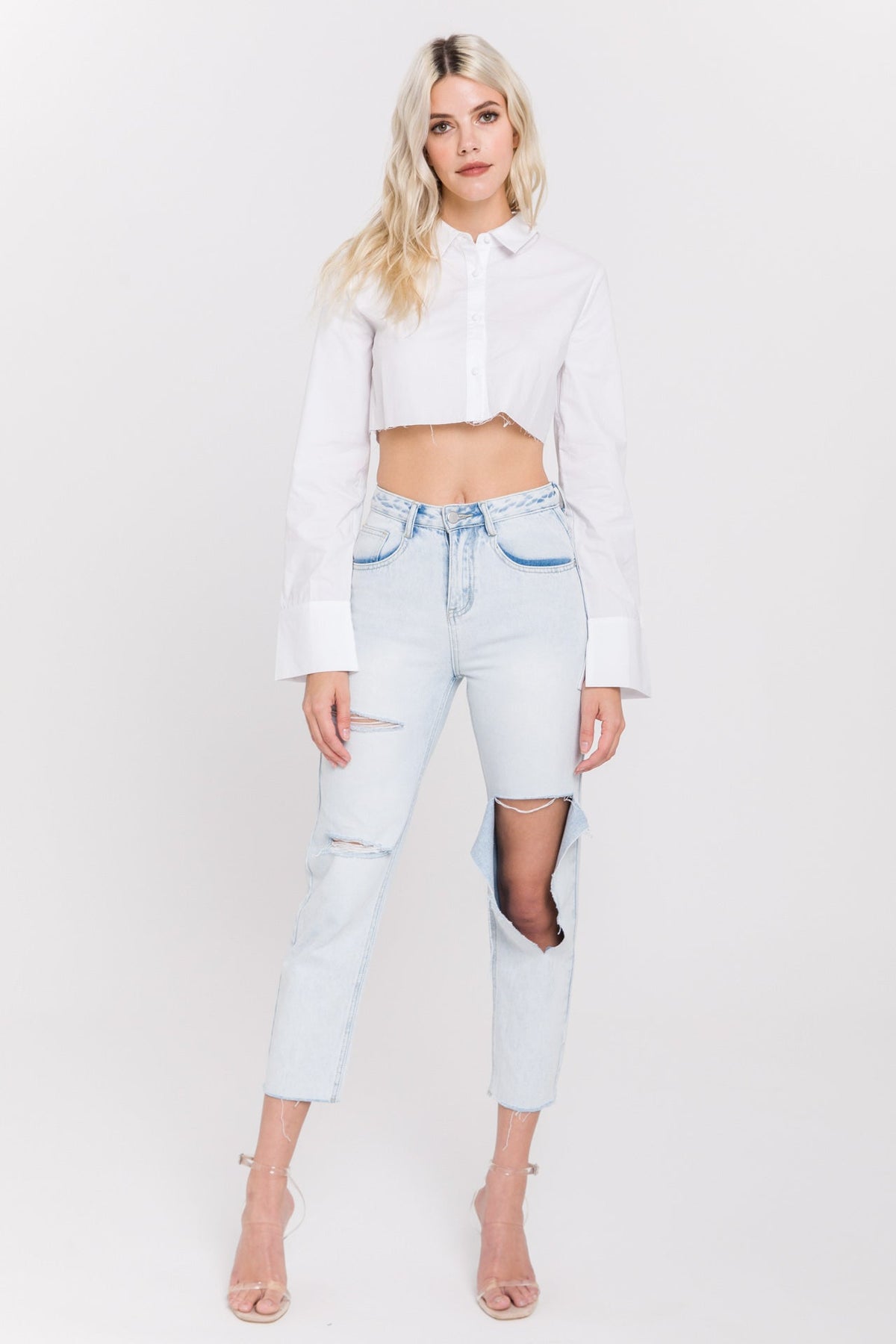 GREY LAB - Cropped Long Sleeve Shirt - TOPS available at Objectrare