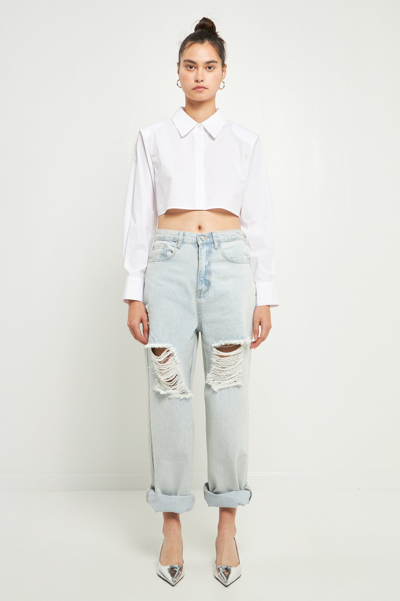 GREY LAB - Shoulder Pad Cropped Shirt - SHIRTS & BLOUSES available at Objectrare