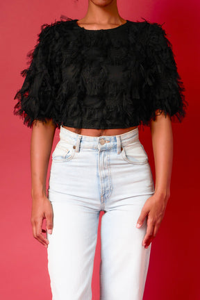 ENDLESS ROSE - Endless Rose - Gridded Mesh Feathered Cropped Top - TOPS available at Objectrare