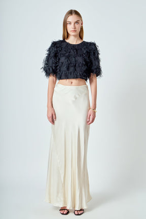 ENDLESS ROSE - Gridded Mesh Feathered Cropped Top - TOPS available at Objectrare