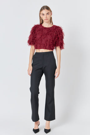 ENDLESS ROSE - Gridded Mesh Feathered Cropped Top - TOPS available at Objectrare