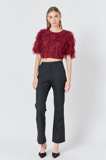 ENDLESS ROSE - Endless Rose - Gridded Mesh Feathered Cropped Top - TOPS available at Objectrare