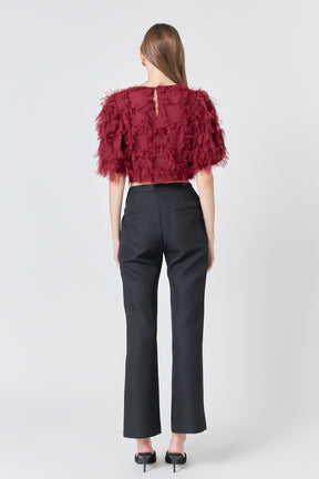 ENDLESS ROSE - Gridded Mesh Feathered Cropped Top - TOPS available at Objectrare