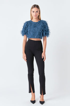 ENDLESS ROSE - Endless Rose - Gridded Mesh Feathered Cropped Top - TOPS available at Objectrare