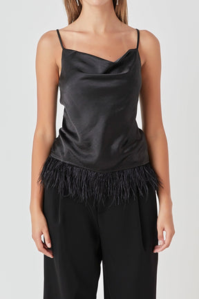 ENDLESS ROSE - Endless Rose - Satin Cowl Neck Top with Feather - TOPS available at Objectrare