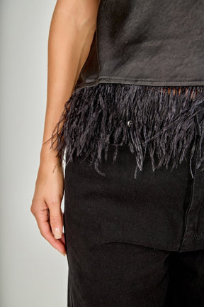 ENDLESS ROSE - Satin Cowl Neck Top with Feather - TOPS available at Objectrare