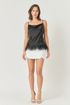 Satin Cowl Neck Top with Feather