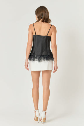 Satin Cowl Neck Top with Feather