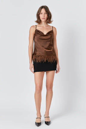 ENDLESS ROSE - Endless Rose - Satin Cowl Neck Top with Feather - TOPS available at Objectrare