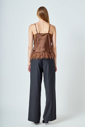 ENDLESS ROSE - Satin Cowl Neck Top with Feather - TOPS available at Objectrare