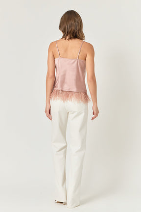 ENDLESS ROSE - Satin Cowl Neck Top with Feather - TOPS available at Objectrare