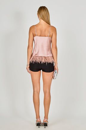 ENDLESS ROSE - Satin Cowl Neck Top with Feather - TOPS available at Objectrare