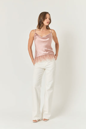 ENDLESS ROSE - Satin Cowl Neck Top with Feather - TOPS available at Objectrare