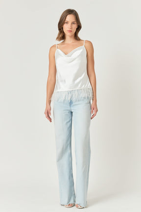 ENDLESS ROSE - Satin Cowl Neck Top with Feather - TOPS available at Objectrare