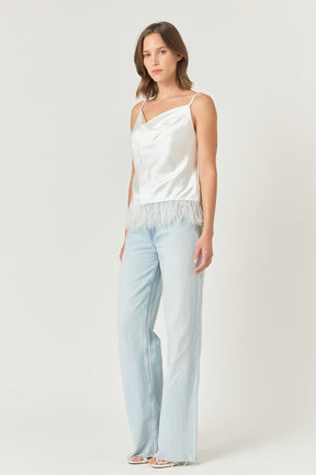 ENDLESS ROSE - Satin Cowl Neck Top with Feather - TOPS available at Objectrare