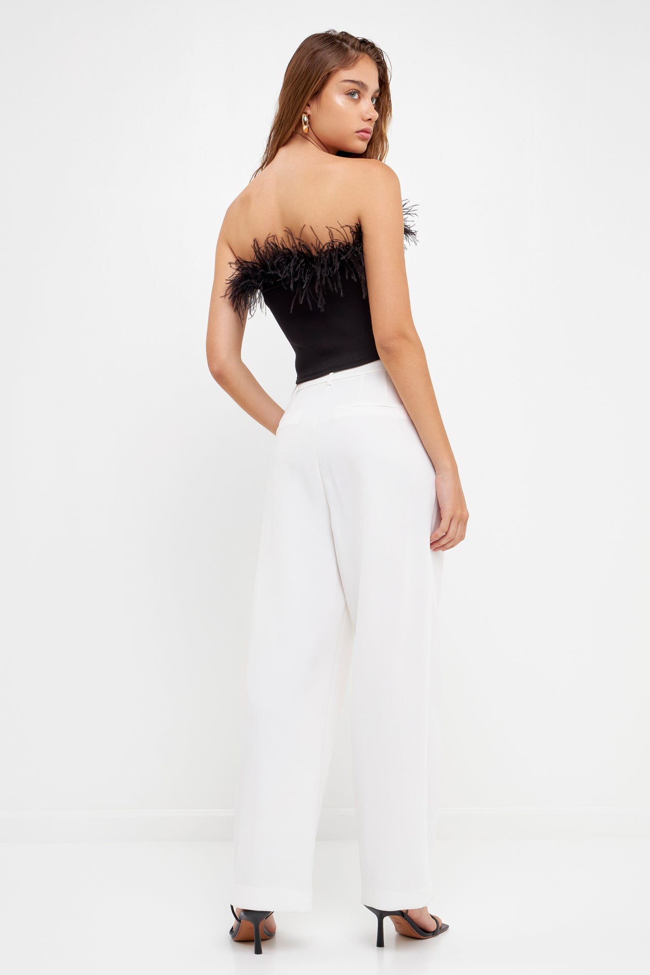 ENDLESS ROSE - Strapless Knit Feather Top - TOPS available at Objectrare