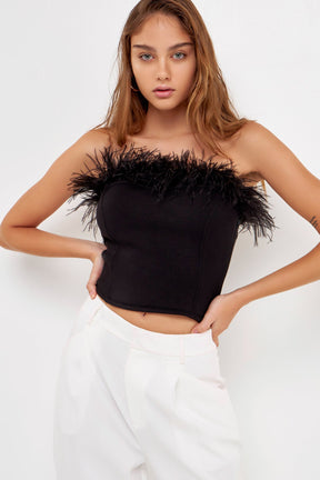 ENDLESS ROSE - Strapless Knit Feather Top - TOPS available at Objectrare
