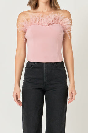 ENDLESS ROSE - Strapless Knit Feather Top - TOPS available at Objectrare