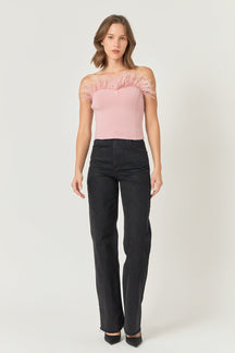 ENDLESS ROSE - Endless Rose - Strapless Knit Feather Top - TOPS available at Objectrare