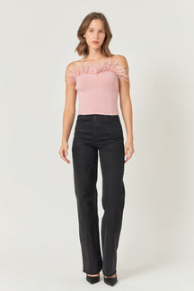 ENDLESS ROSE - Strapless Knit Feather Top - TOPS available at Objectrare