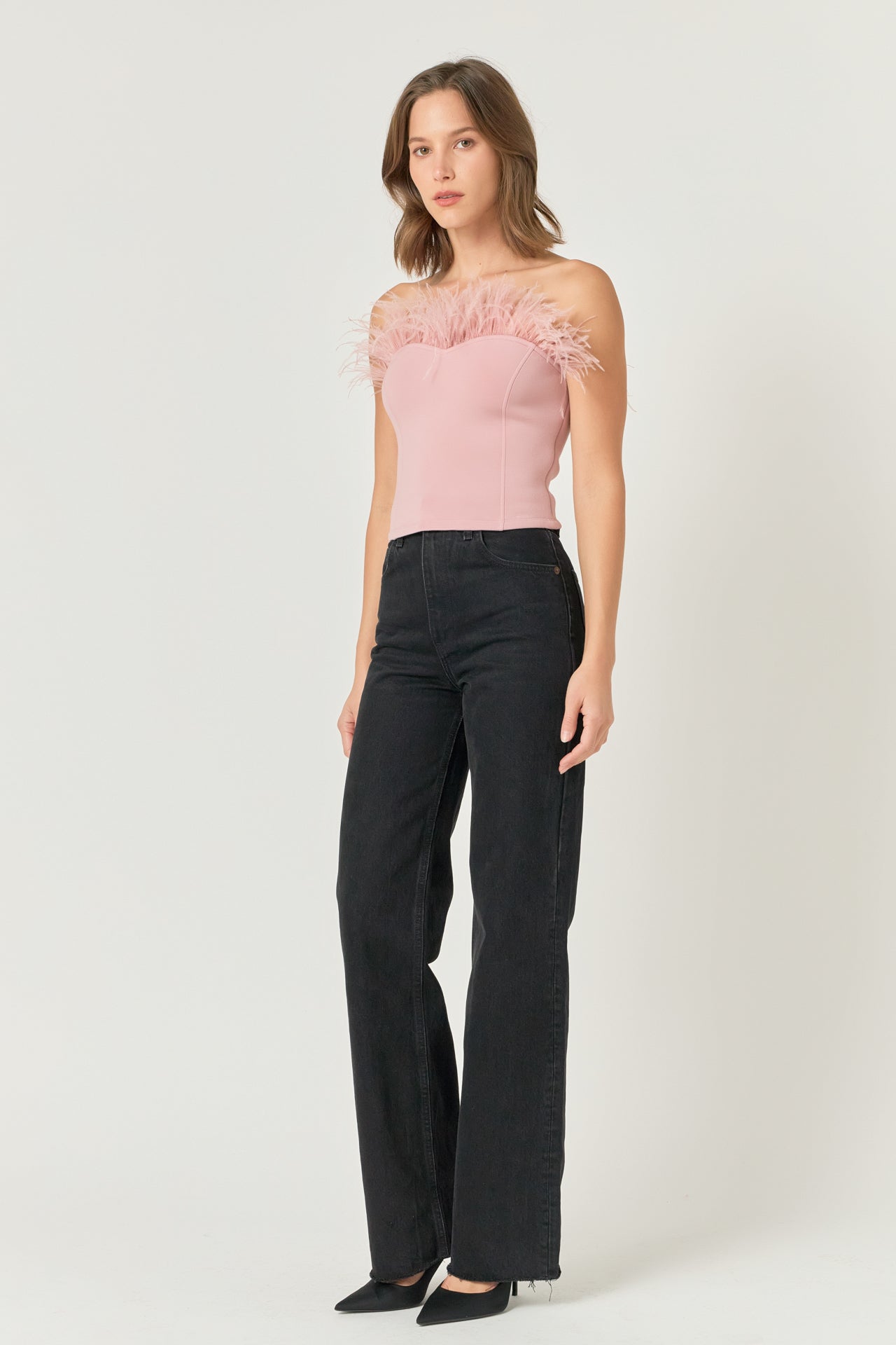 ENDLESS ROSE - Strapless Knit Feather Top - TOPS available at Objectrare