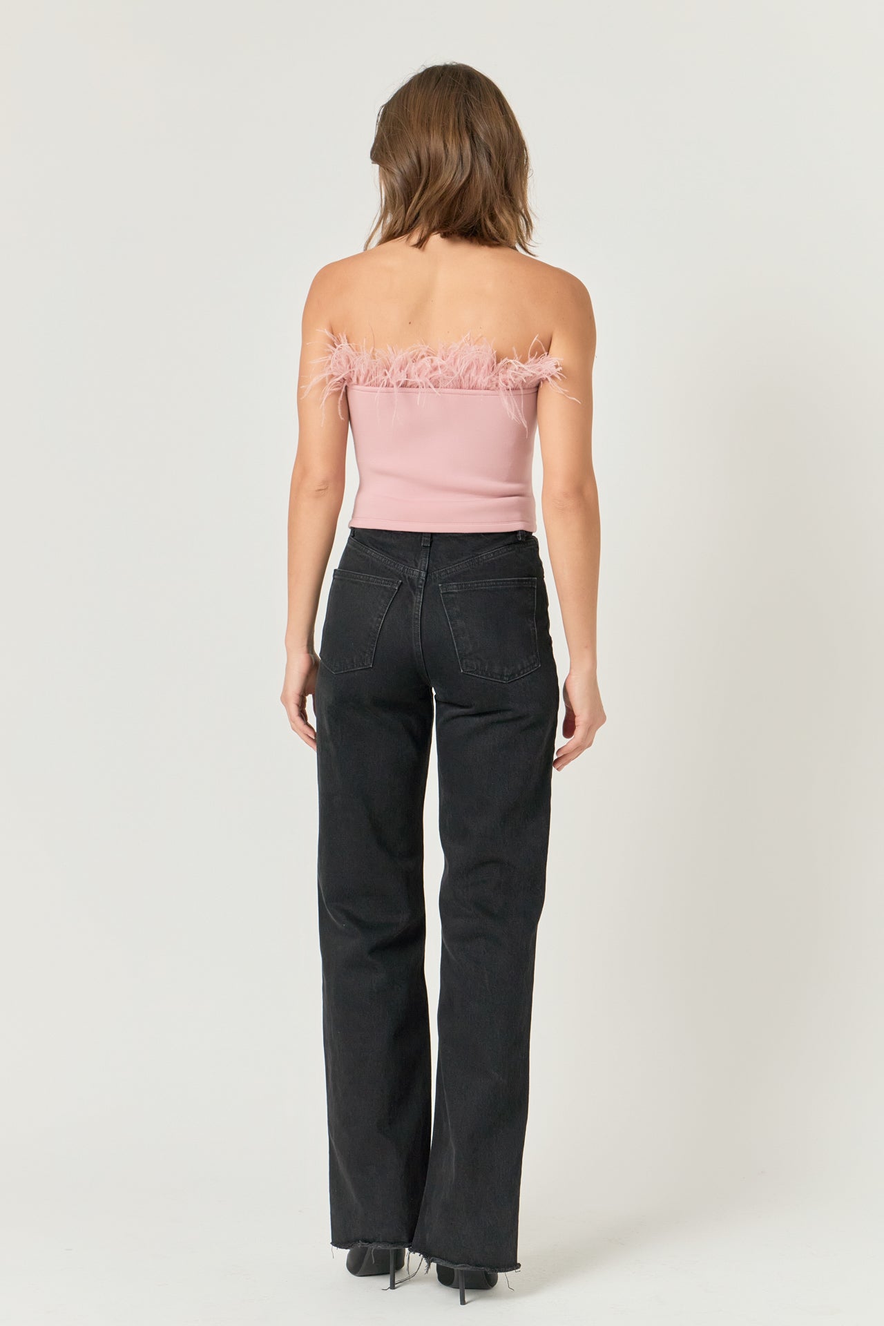 ENDLESS ROSE - Strapless Knit Feather Top - TOPS available at Objectrare