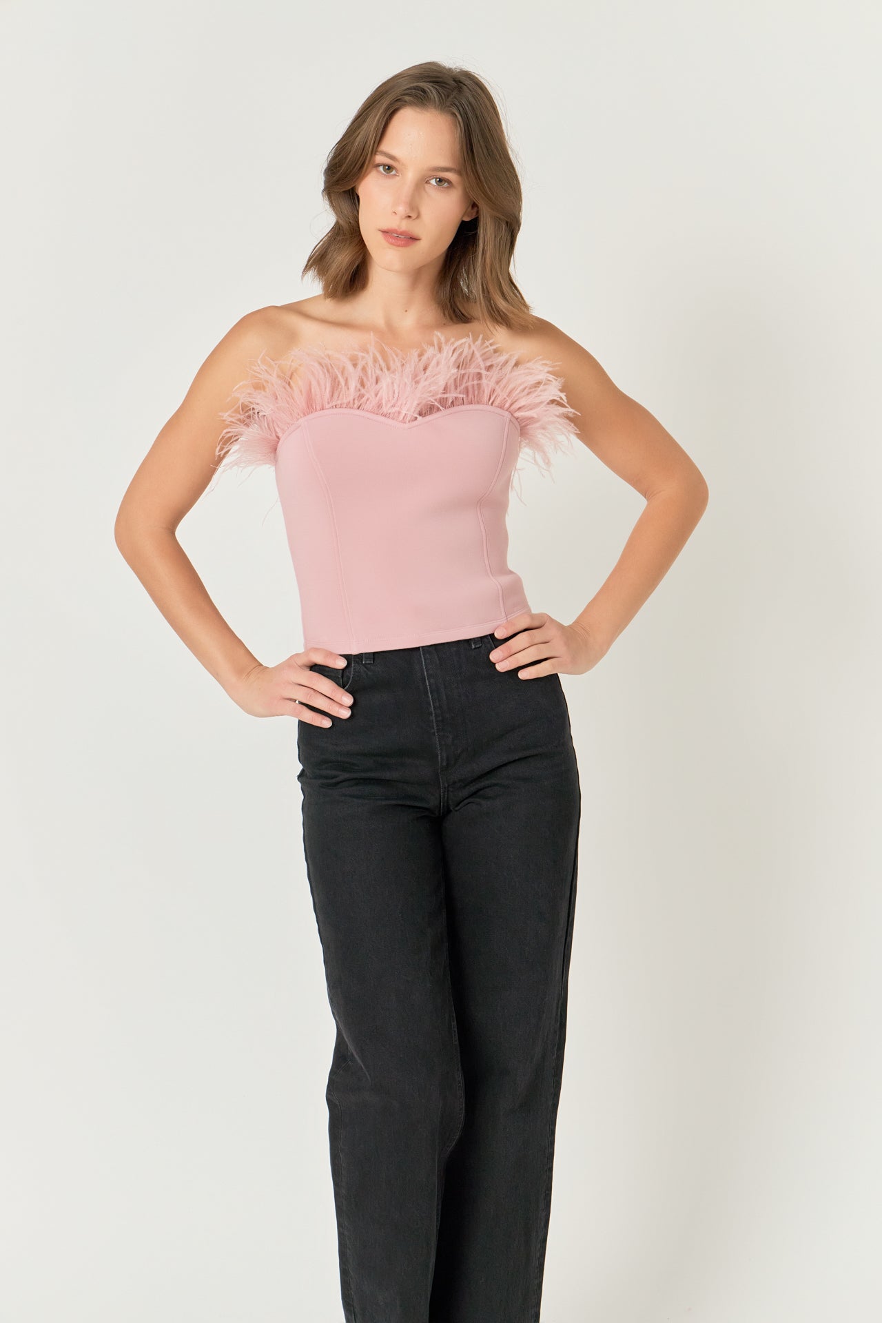 ENDLESS ROSE - Strapless Knit Feather Top - TOPS available at Objectrare