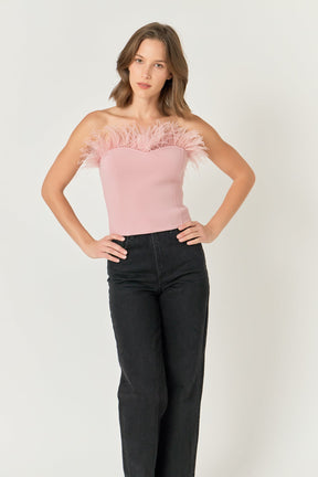 ENDLESS ROSE - Strapless Knit Feather Top - TOPS available at Objectrare