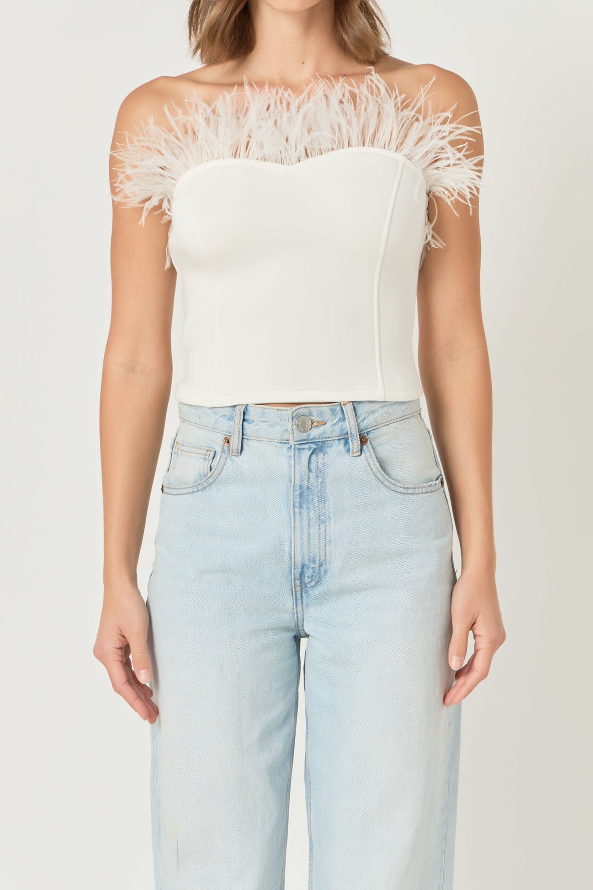 ENDLESS ROSE - Strapless Knit Feather Top - TOPS available at Objectrare