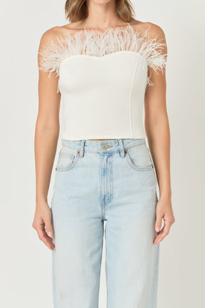 ENDLESS ROSE - Strapless Knit Feather Top - TOPS available at Objectrare