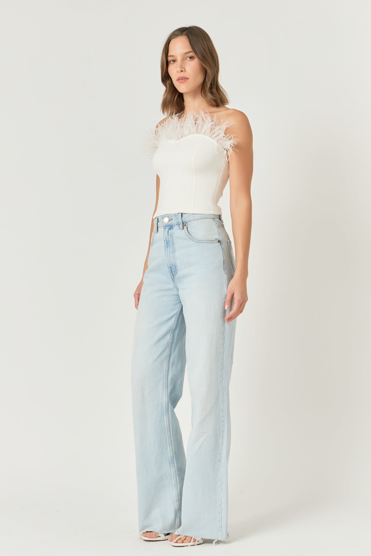 ENDLESS ROSE - Strapless Knit Feather Top - TOPS available at Objectrare