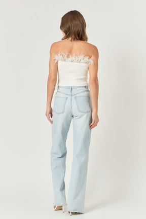 ENDLESS ROSE - Strapless Knit Feather Top - TOPS available at Objectrare