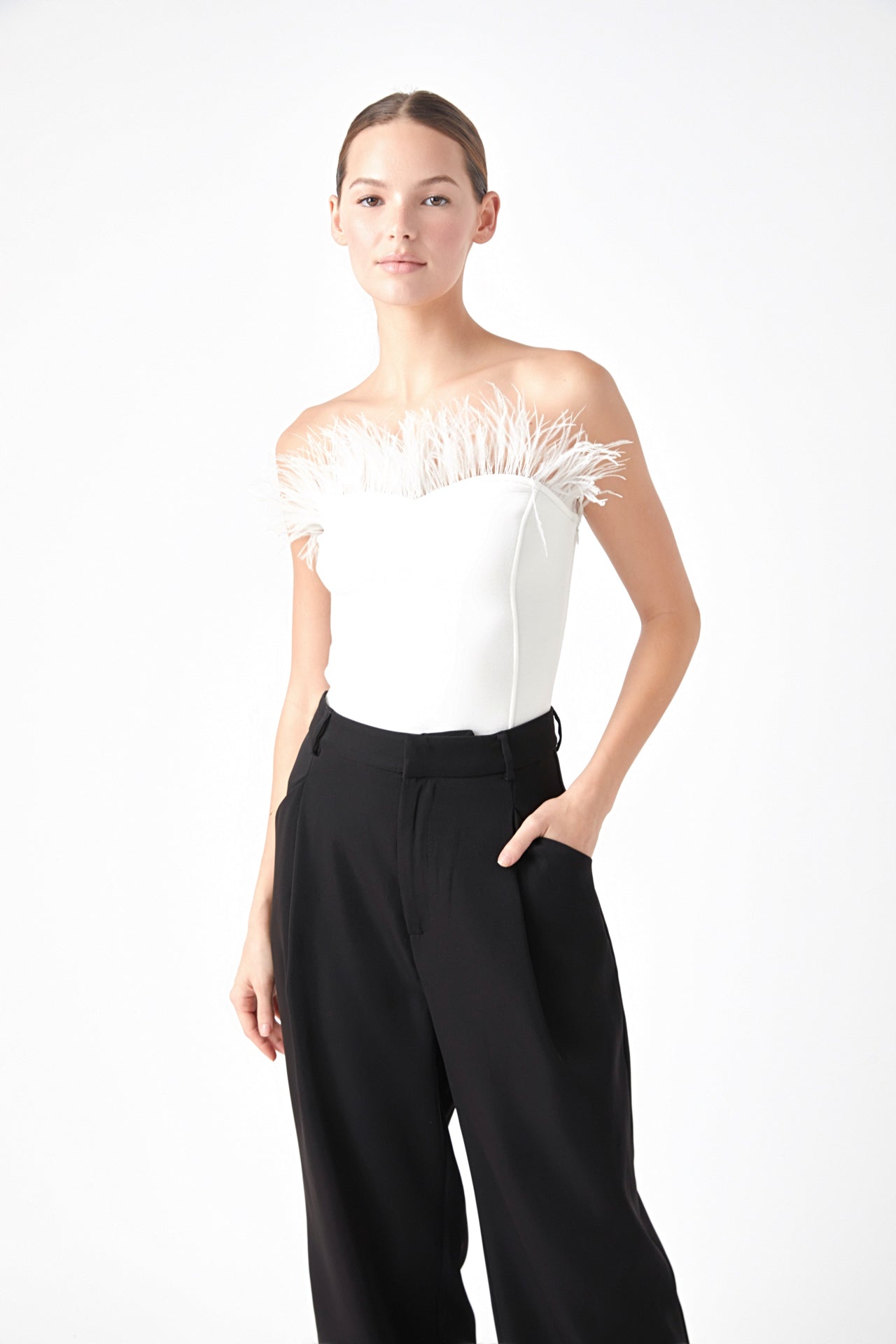 Strapless Knit Feather Top