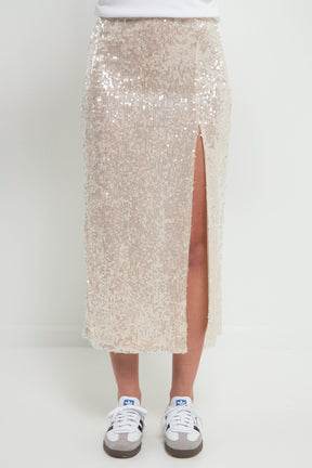 GREY LAB - Sequin Vent Midi Skirt - SKIRTS available at Objectrare
