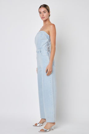 GREY LAB - Corset Denim Jumpsuit - JUMPSUITS available at Objectrare