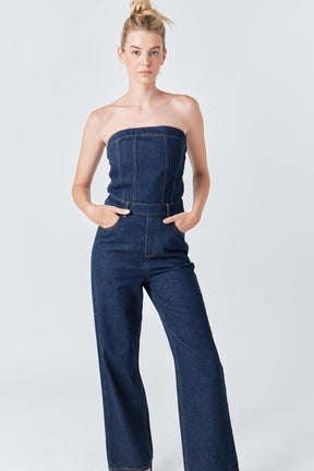 GREY LAB - Grey Lab - Corset Denim Jumpsuit - JUMPSUITS available at Objectrare