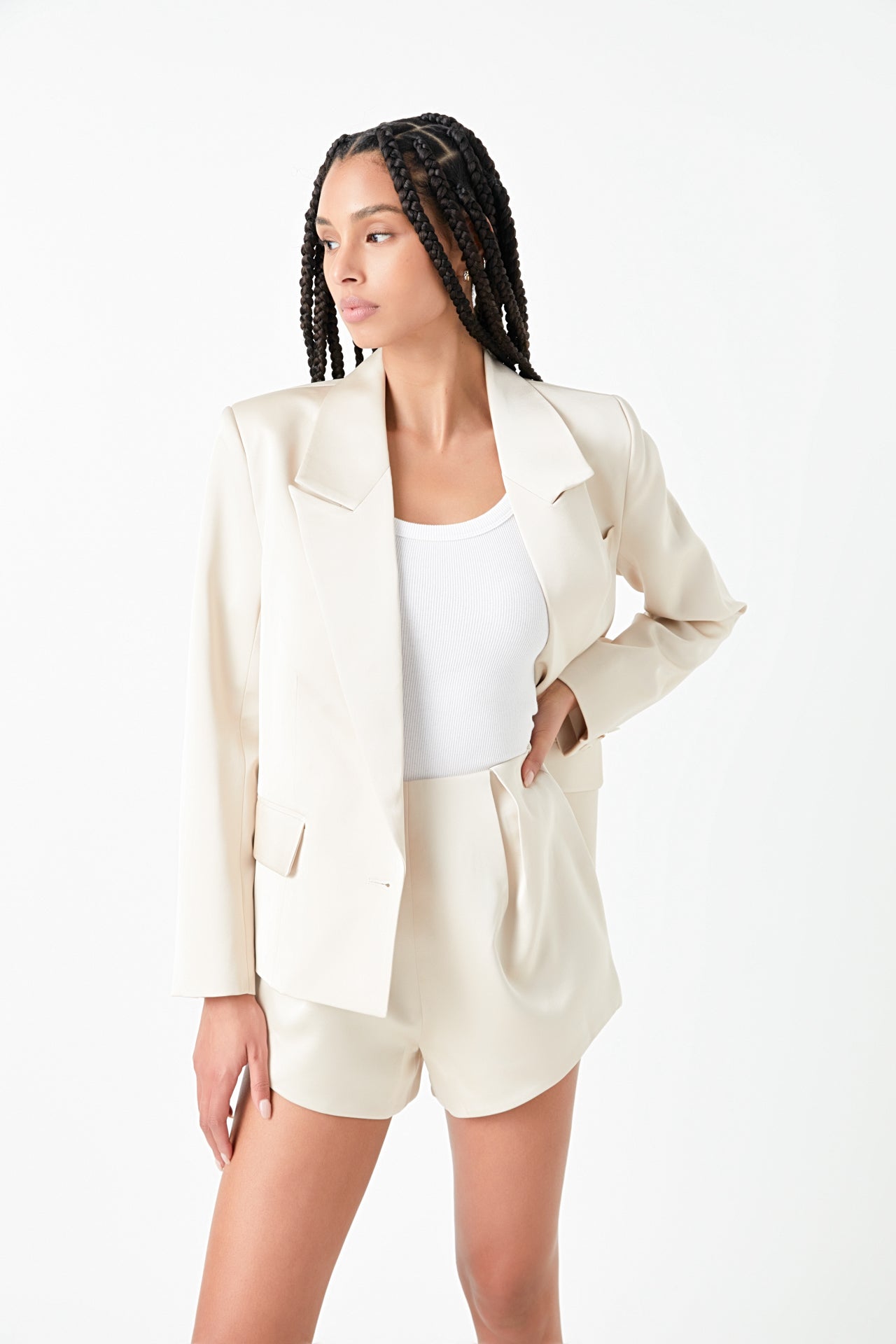 GREY LAB - One Button Satin Blazer - BLAZERS available at Objectrare