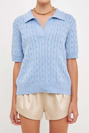 GREY LAB - Cable Knit Polo Top - TOPS available at Objectrare