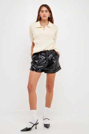 GREY LAB - Cable Knit Polo Top - TOPS available at Objectrare