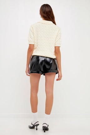 GREY LAB - Cable Knit Polo Top - TOPS available at Objectrare