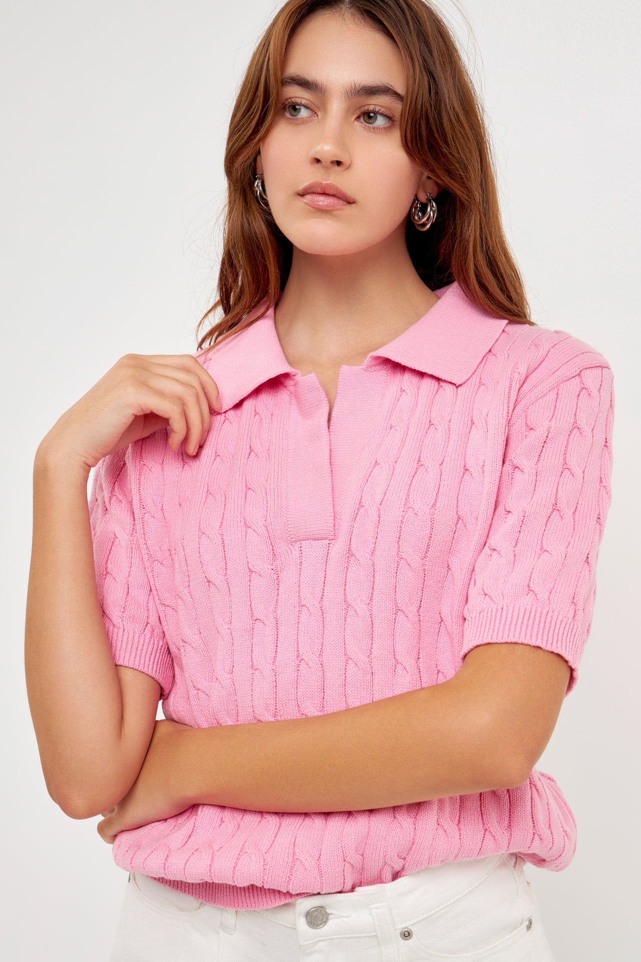 GREY LAB - Cable Knit Polo Top - TOPS available at Objectrare