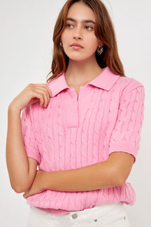 GREY LAB - Cable Knit Polo Top - TOPS available at Objectrare
