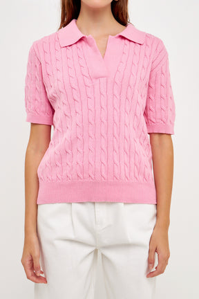 GREY LAB - Cable Knit Polo Top - TOPS available at Objectrare