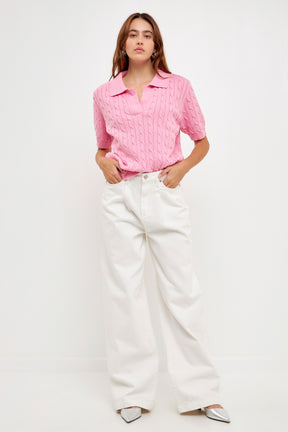 GREY LAB - Cable Knit Polo Top - TOPS available at Objectrare
