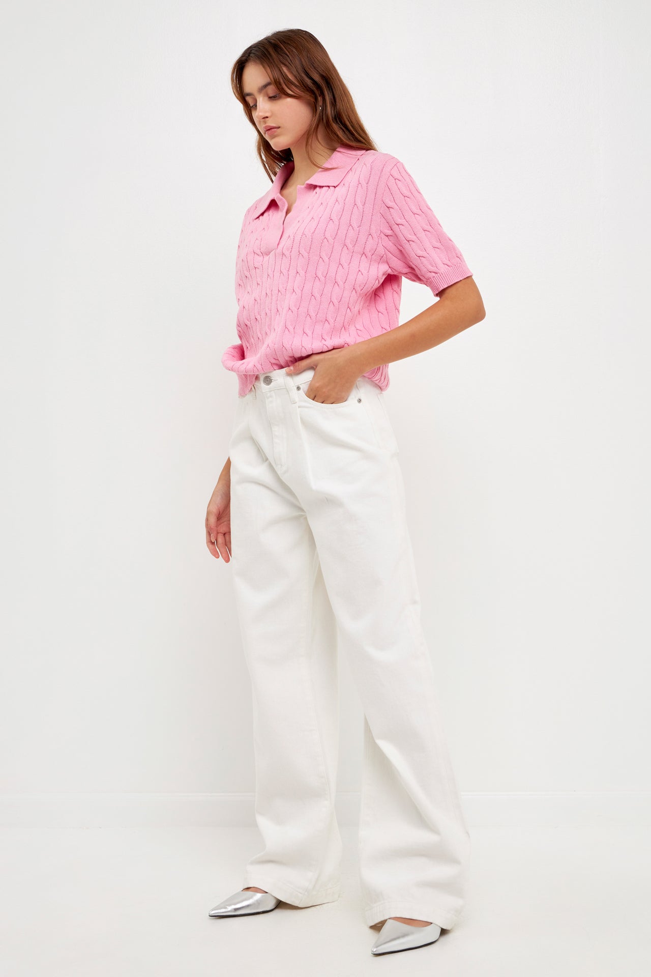 GREY LAB - Cable Knit Polo Top - TOPS available at Objectrare