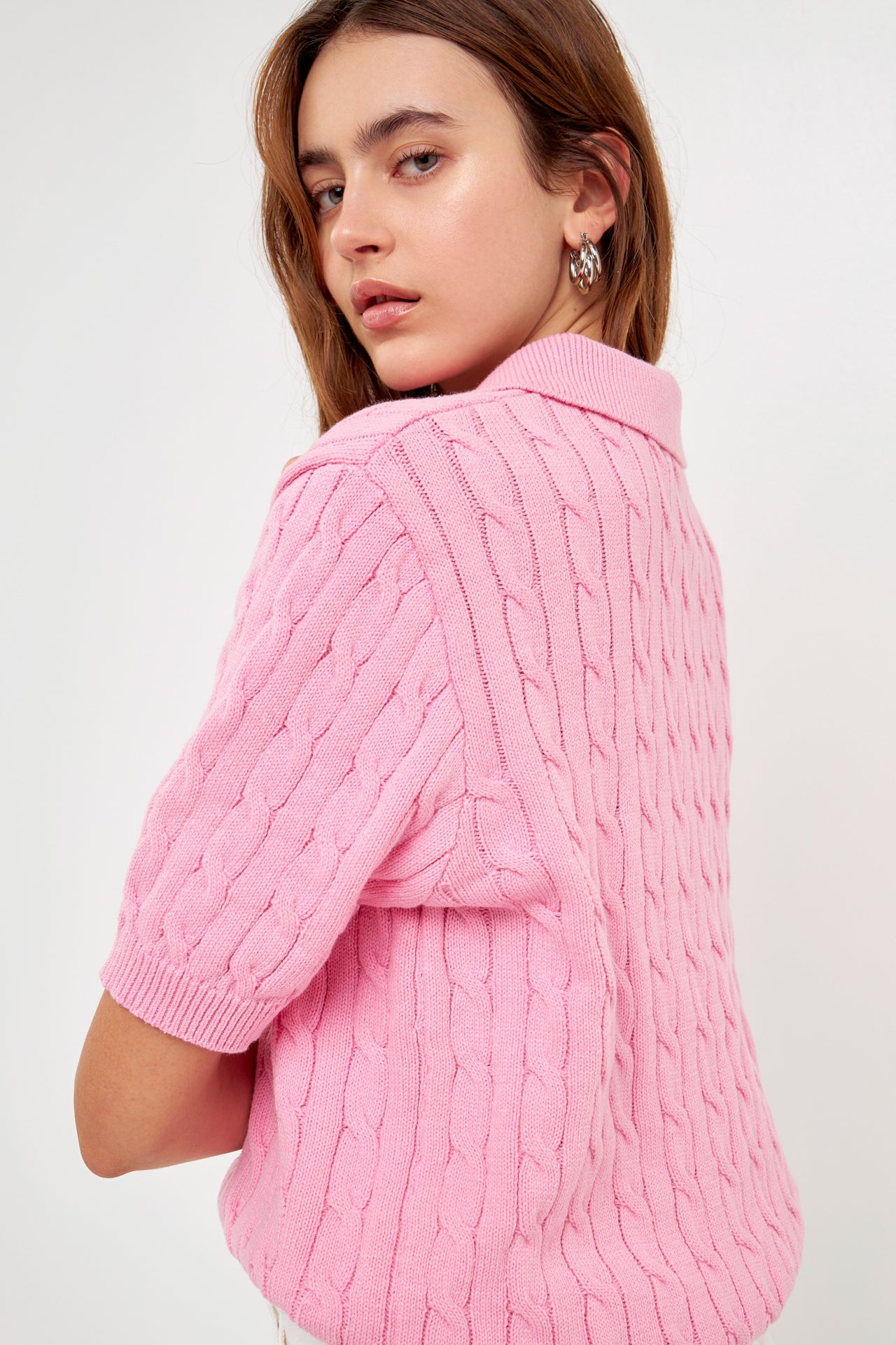 GREY LAB - Cable Knit Polo Top - TOPS available at Objectrare