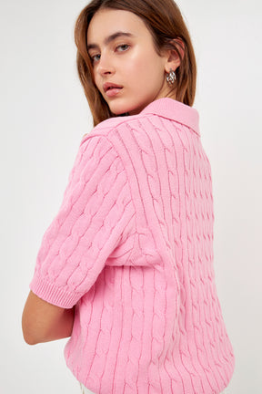 GREY LAB - Cable Knit Polo Top - TOPS available at Objectrare